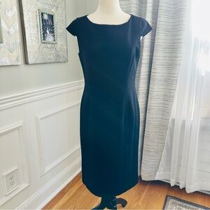 Sutton Studio Classic Black Cap Sleeve Midi Dress